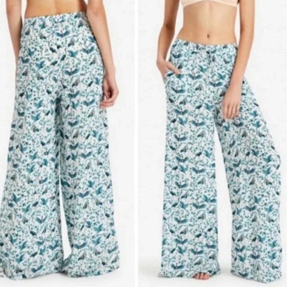 Anthropologie Onia "Mila" Crane Bird Print Wide Leg boho costal Pants resortwear - Picture 1 of 7